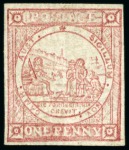 1850 1d Pale Red on hard bluish paper, plate I, worn impression, unused without gum
