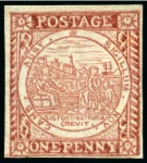 1850 1d Brownish Red on hard greyish or bluish paper, plate II, position 18, unused with large part original gum