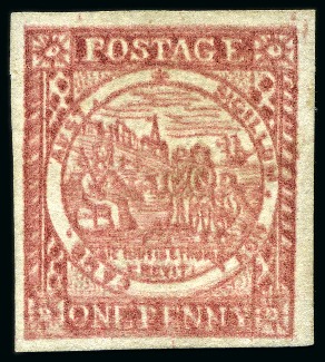 Stamp of Australia » New South Wales 1850 1d Dull Carmine on hard greyish or bluish paper, plate II, blurred impression, unused without gum