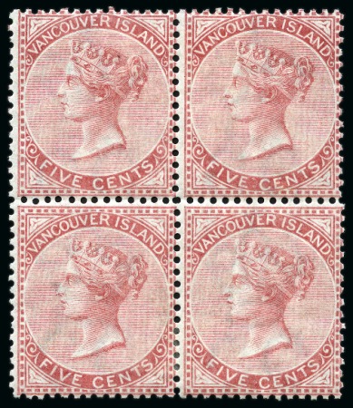 1865 5c Rose mint block of four