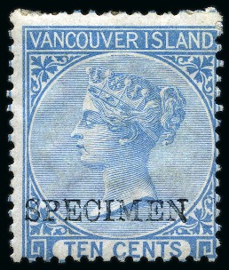 1865 5c Rose and 10c Blue with "SPECIMEN" hs (type D8) in bluish black by De La Rue