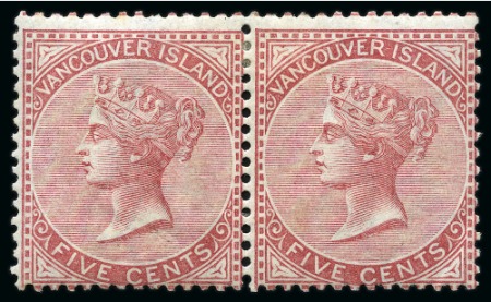 1865 5c Rose with INVERTED WATERMARK in mint pair