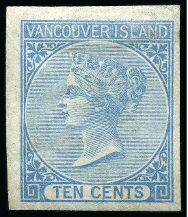 1865 10c Blue imperf. mint part og with good to very large margins