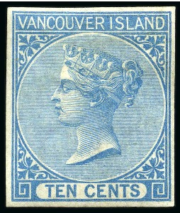 1865 10c Blue imperf. mint part og with fine to good margins