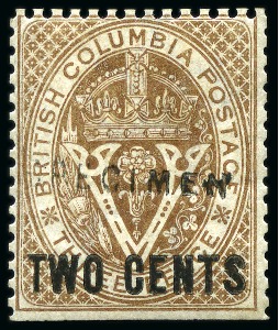 1868-71 2c on 3d Brown perf.14 with "SPECIMEN" hs (type D5) by De La Rue