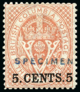 1868-71 5c on 3d Pale Red perf.14 with "SPECIMEN" overprint (type D5) in blue