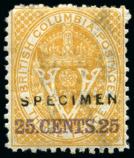 1868-71 25c on 3d Yellow perf.12 1/2 with "SPECIMEN" overprint (type D5) in black