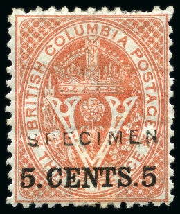 1868-71 5c on 3d Red perf.12 1/2 with "SPECIMEN" overprint (type D5) in black