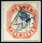 1854-55 4a blue and red, 2nd printing and 4th printing, both with close to good margins, used showing '124' diamond of bars (*)