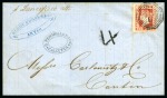 1856 Folded cover posted from Akyab with forwarding agents mark to Canton, CHINA (*)