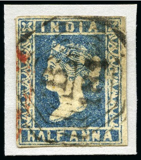 1854-55 1/2a blue, die II, with'B/181' of Toungoo, plus two covers from Toungnoo, one franked 1a red, die II, and one 2a green strip of three (*)