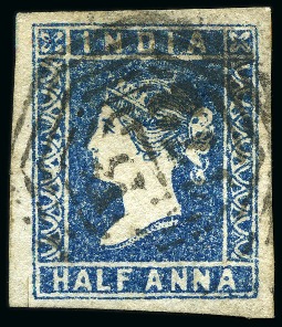 1854 1/2a blue, die III, good to large margins, cancelled clear 'B/172' octagonal (*)