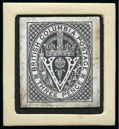 1865 3c Die proof in black of white glazed card