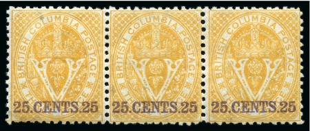 1868-71 25c Yellow mint strip of three