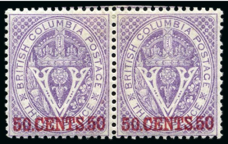 1868-71 50c Mauve perf.14 mint og pair