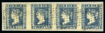 1854-55 1/2a blue, die I, used strip of four from the A stone, positions 77-80, plus used block of four from the B stone (*)