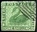 1861 1s Deep Green on blued paper, perf.14-16 (very rough), with partial "CANCELLED" hs