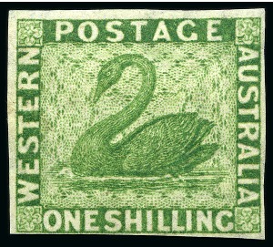 1864-79 1s Bright Green imperforate plate proof on wmk CC paper
