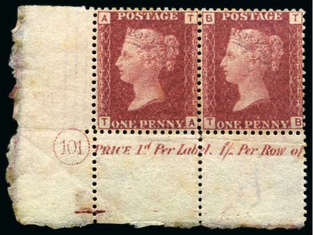 1864-79 1d Rose-Red pl.101 with watermark inverted in mint nh lower left hand corner marginal horizontal pair