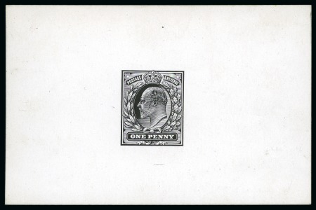 1902-10 De La Rue 1d die proof in black on white glazed card