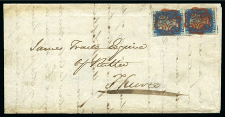 Stamp of Great Britain » 1840 2d Blue (ordered by plate number) 1840 (Aug 17) Lettersheet from Wick to Thurso (Scotland) with 1840 2d blue pl.1 PL-QL vertical pair