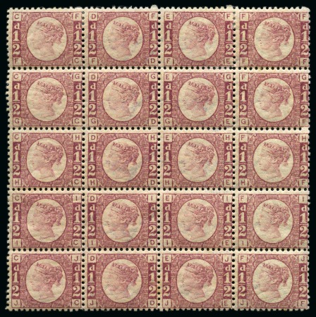 1870 1/2d Rose-Red pl.12 FG/JF mint block of twenty