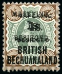 1900 1s on 4d green and purple-brown, SURCHARGE DOUBLE, one the seriffed surcharge type 1, the other sans-serif type 2