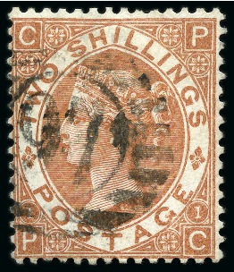 1867-80 2s Brown pl.1 PC neatly cancelled by a London district "97" numeral