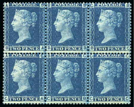 1858-76 2d Blue pl.9 BA/CC mint nh block of 6