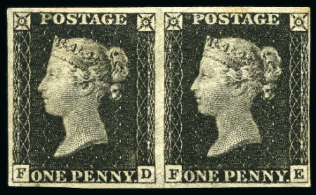 Stamp of Great Britain » 1840 1d Black and 1d Red plates 1a to 11 1840 1d Black pl.2 FD-FE mint large part og pair with close to good margins