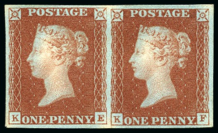 Stamp of Great Britain » 1840 1d Black and 1d Red plates 1a to 11 1841 1d Red-Brown pl.11 KE trial on Dickinson silk thread security paper, no wmk, unused horizontal pair