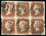 Stamp of Great Britain » 1840 1d Black and 1d Red plates 1a to 11 1841 1d Red-Brown pl.1b red printing from the black plate MB/ND used block of six 