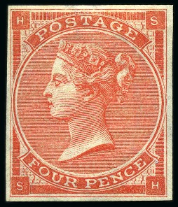 1862-64 4d Bright Red pl.3 mint og imperforate imprimatur