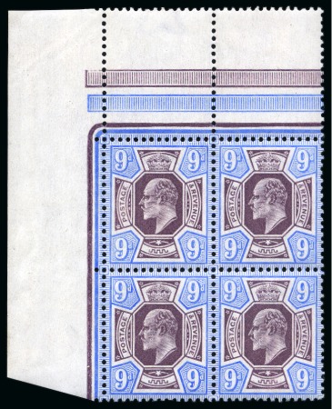 1902-10 De La Rue 9d Dull purple & ultramarine (C) mint nh top left hand corner marginal block of four