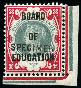 BOARD OF EDUCATION: 1902 1s Green & Carmine mint nh with "SPECIMEN" type 15 overprint,