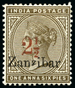 1895-98 2 1/2d (type 6) on 1a6p sepia showing surcharge double, one albino and variety "second z Gothic"