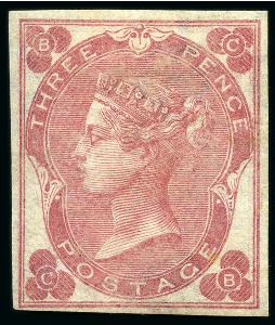 1862-64 3d Rose pl.3 CB, with white dots, imperforate mint og