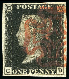 Stamp of Great Britain » 1840 1d Black and 1d Red plates 1a to 11 1840 1d Black pl.1b GD with fine to good margins, neat upright red MC