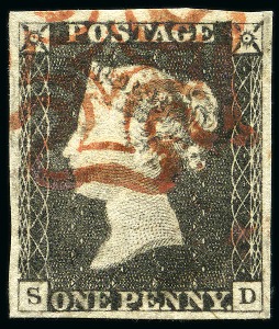 1840 1s Grey-Black pl.2 SD showing significant plate wear, with good to very good margins, red MCs