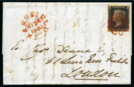 Stamp of Great Britain » 1840 1d Black "May Dates" 1840 (May 24) Wrapper from Mansfield to London with 1840 1d Black pl.1a DE, rare 3rd Sunday usage in May 1840