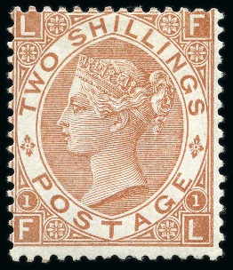 1867-80 2s Brown pl.1 mint og, a very fine and fresh example of this very rare adhesive