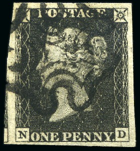 Stamp of Great Britain » 1840 1d Black and 1d Red plates 1a to 11 1840 1d Black pl.1b ND with INVERTED WATERMARK, good to huge margins, crisp black MC