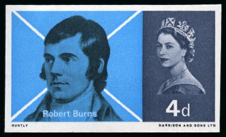 Stamp of Great Britain » Queen Elizabeth II 1966 Robert Burns (ordinary) mint nh set of imprimaturs with N.P.M handstamps on reverse