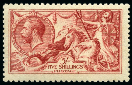 Stamp of Great Britain » King George V » 1913-19 Seahorse Issues 1915 De La Rue Seahorses 5s carmine mint nh with INVERTED WATERMARK