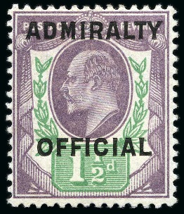 ADMIRALTY OFFICIAL: 1904 1 1/2d Dull Purple & Green mint with type O11 overprint