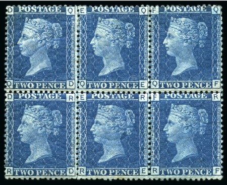 1869 2d Blue pl.15 QD/RF mint block of six