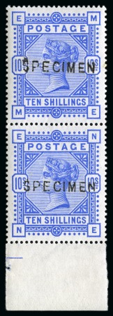 1883-84 10s Ultramarine mint nh lower marginal vertical pair with "SPECIMEN" type 11 overprint