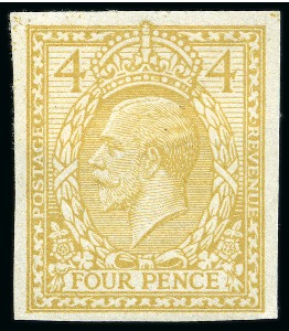 1912 4d Eve's Wreath design colour essay in bistre-yellow on imperforate white unwatermarked gummed paper