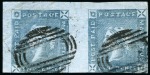 1859 Lapirot 2d blue, early impression, used pair with oval bars cancels, positions 11-12