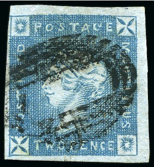Stamp of Mauritius » 1859 Lapirot Issue » Early Impressions (SG 36-37) 1859 Lapirot 2d blue, early impression, used with central oval bars cancel, position 5